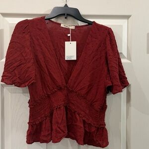 Elegant Burgundy V-Neck Blouse